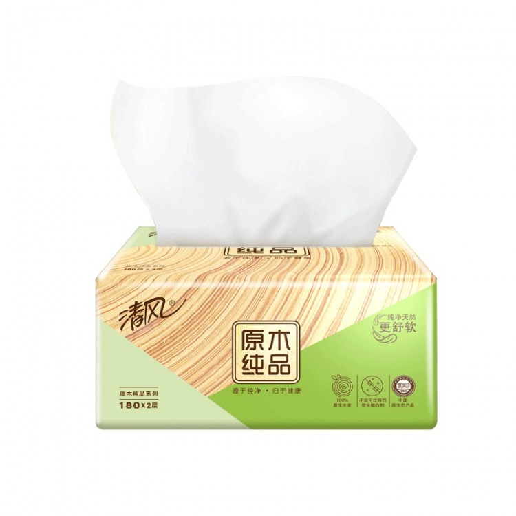 清风抽纸 原木纯品2层180抽*6包 软包抽取式面纸巾