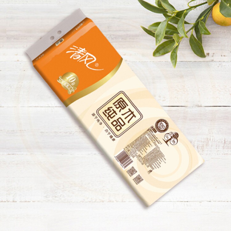 清风 原木纯品 3层10卷/750克 无芯卷纸 长卷卫生纸巾