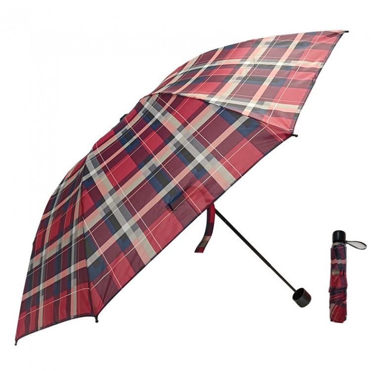 三才雨伞 SC3017 三折涤丝布格子晴雨伞8骨55cm*8k混色*1把
