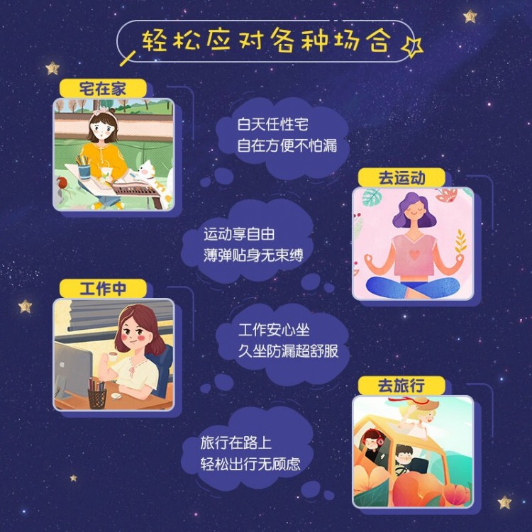 七度空间 少女萌睡裤系列 萌睡安心裤 超薄超长夜用裤型卫生巾（M-L码*2片）