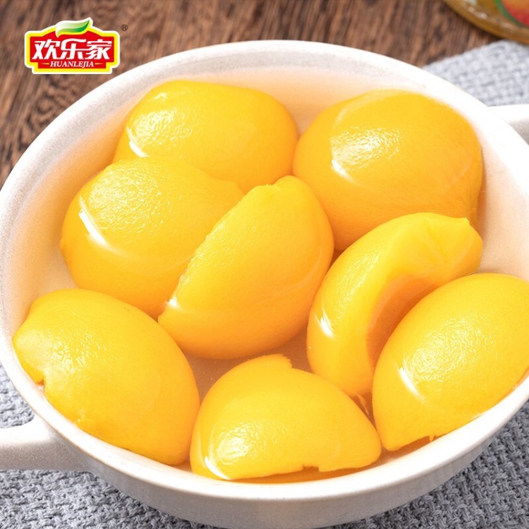 欢乐家 黄桃罐头460g/1瓶 方便速食糖水新鲜水果大玻璃瓶休闲零食品 黄桃罐头