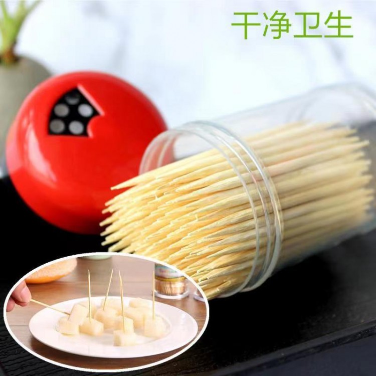 一次性牙签盒罐装 家用双头天然竹牙签
