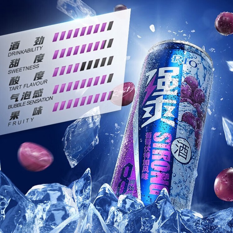 锐澳强爽 葡萄伏特加风味 330ml/罐 预调鸡尾酒 洋酒气泡果酒 8度强爽系列