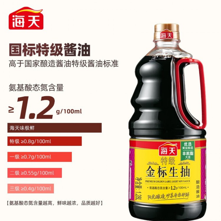 海天酱油 特级金标生抽1.28L 炒菜烹饪 高端调味调料家庭装
