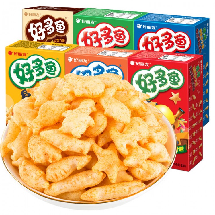 好丽友 好多鱼 鲜香海苔味 33g/盒 儿童小朋友饼干零食品薯片条膨化办公室解馋休闲小吃